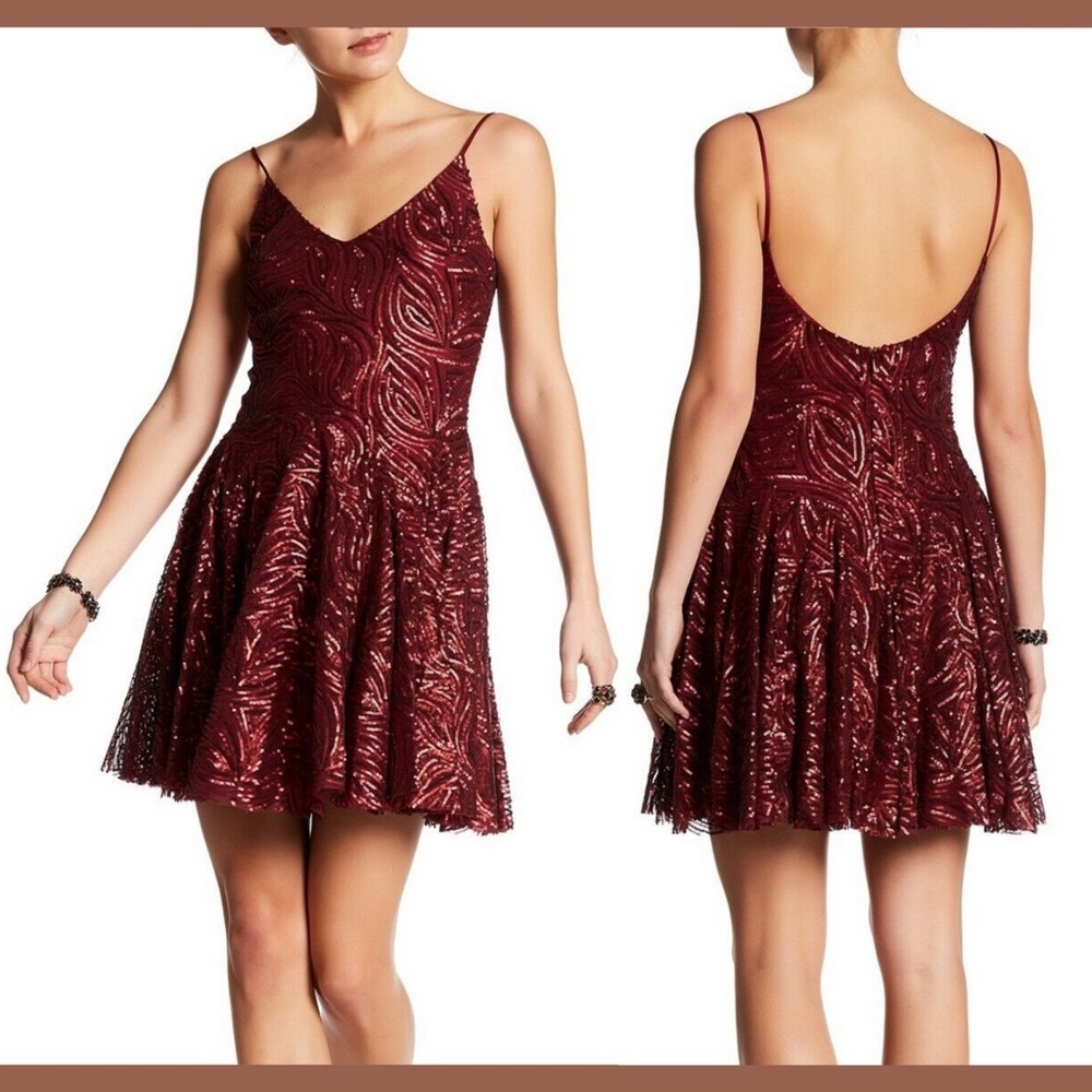 NWT Betsey Johnson‎ Tonal Sequin Skater Dress in Brick Red [SZ 4 ]